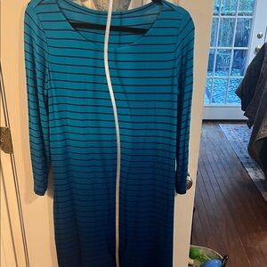 Chic Teal Striped Long Sleeve Dress